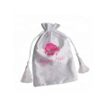 White with pink logo printed satin/velvet/ jewelry  packaging drawstring cosmetic pouch bag